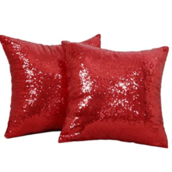 NEW-Red Sequin Dec Pillows, Pair - Picture 5 of 11